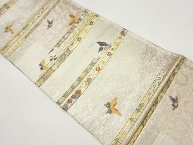 JAPANESE KIMONO / VINTAGE FUKURO OBI / SILK / KARA-ORI / WOVEN FLOWER ARABESQUE